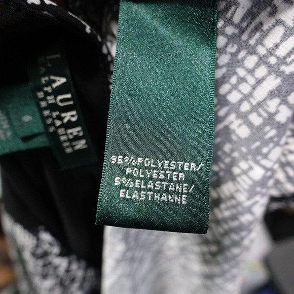 LAUREN RALPH LAUREN BLACK AND WHITE LONG SLEEVE DRESS WOMENS SIZE 6 GREEN LABEL - Picture 7 of 7